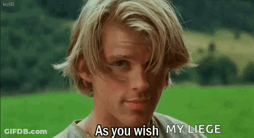 A Young Man With Long Blonde Hair Is Standing In A Field And Says `` As You Wish My Liege '' . GIF