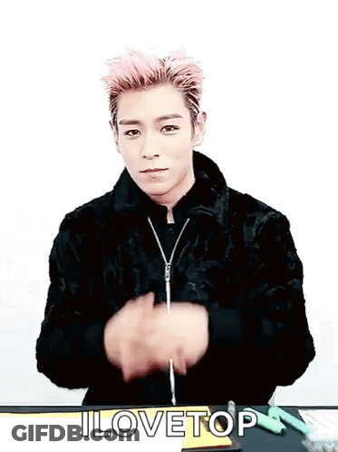 A Young Man With Pink Hair And A Black Jacket Says I Lovetop GIF