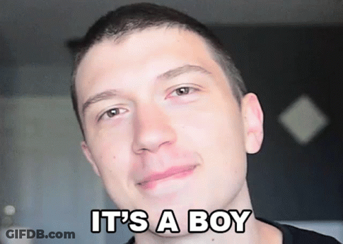 A Young Man With The Words It 'S A Boy Written On His Face GIF