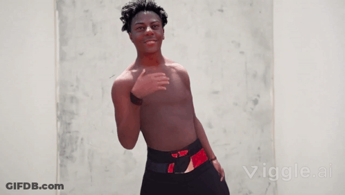 A Young Man Without A Shirt Is Standing In Front Of A Wall With The Words Vigle.ai Visible In The Corner GIF
