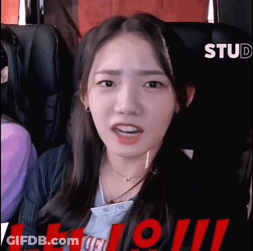 A Young Woman Is Sitting In A Roller Coaster Looking At The Camera . GIF