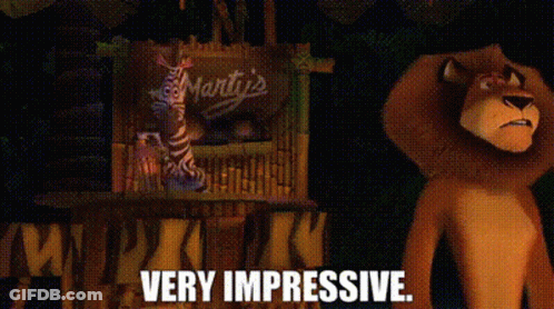 A Zebra And A Lion Are Standing In Front Of A Sign That Says Martin 'S . GIF