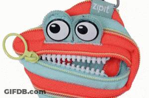 A Zipper Purse That Looks Like A Monster Has A Tag That Says Zipit On It GIF