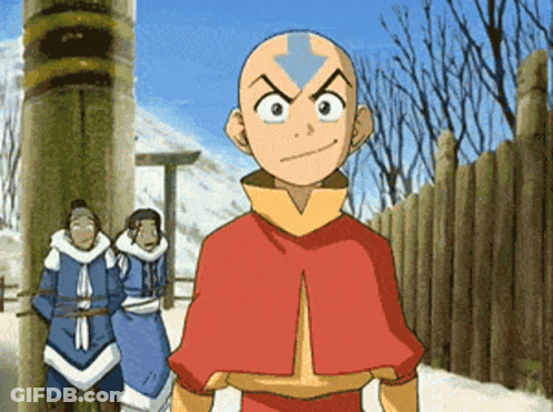 Aang From Avatar The Last Airbender Is Standing In Front Of A Fence GIF