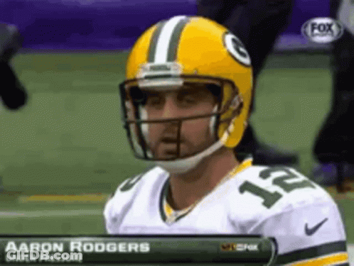 Aaron Rodgers Wearing Yellow Helmet And Number 12 GIF