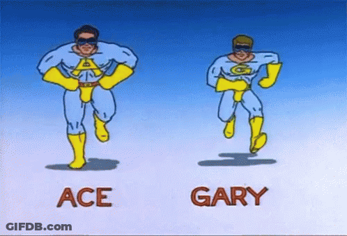 Ace And Gary Running In Superhero Costumes GIF