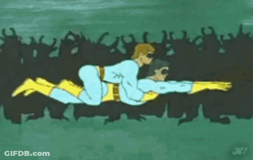 Ace And Gary Running In Superhero Costumes GIF