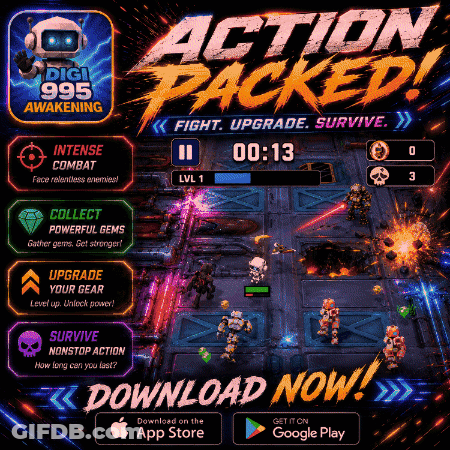 Action Packed Game Advertisement With Robot GIF
