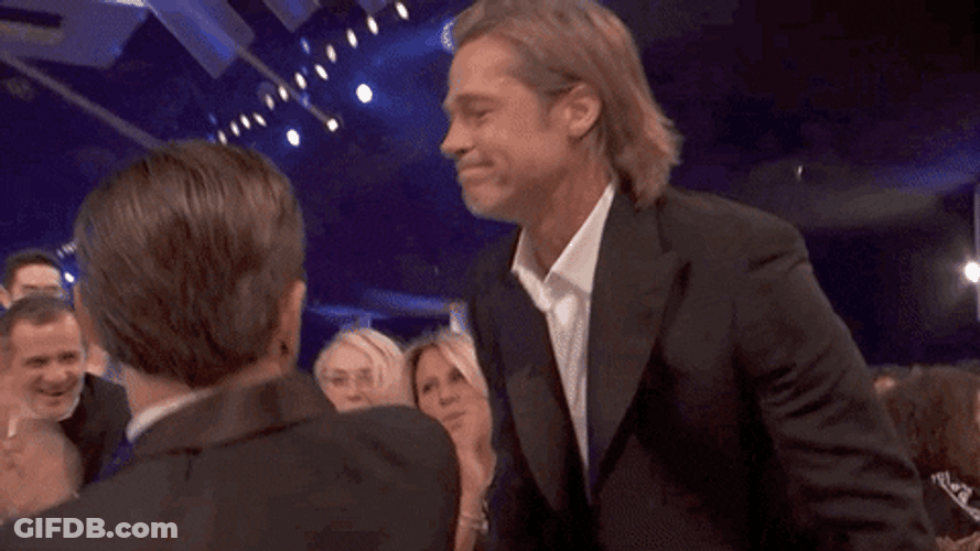 Actors Brad Pitt Leonardo DiCaprio Hug GIF