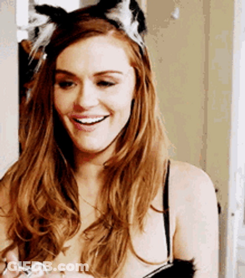 Actress Holland Roden Kitty Headband Holding Keychain GIF