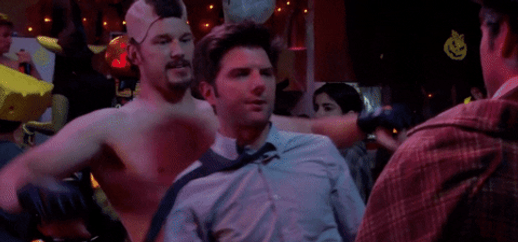 Adam Scott Locked By Man's Arm GIF