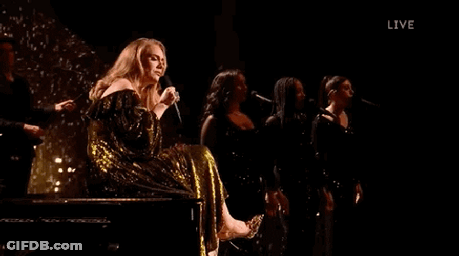 Adele In Golden Dress With Backup Singers GIF