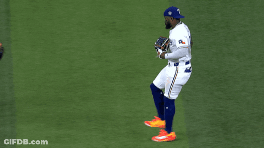 Adolis Garcia Skipping In Baseball Field GIF