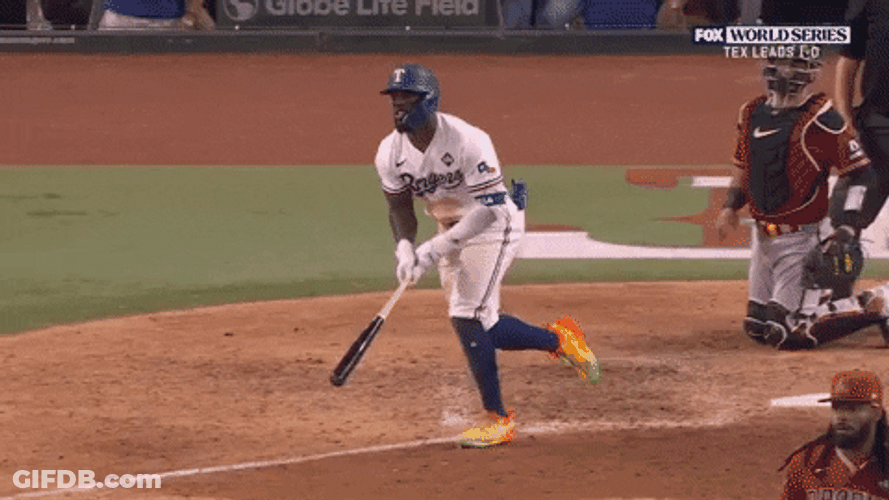 Adolis Garcia Throwing Bat While Running GIF