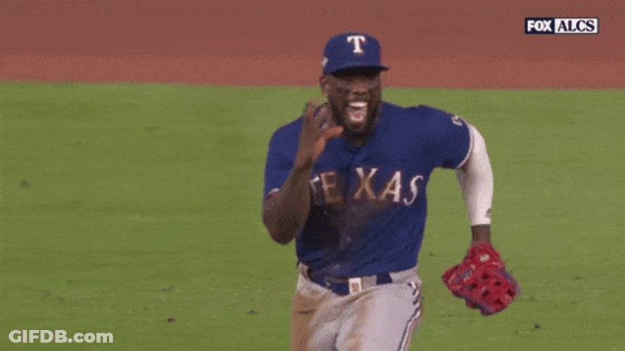 Adolis Garcia Throwing His Baseball Glove GIF