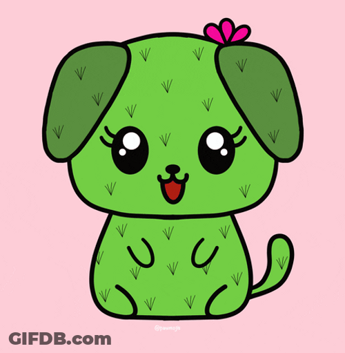 Adorable Cactus Cartoon Dog Loving Glance GIF