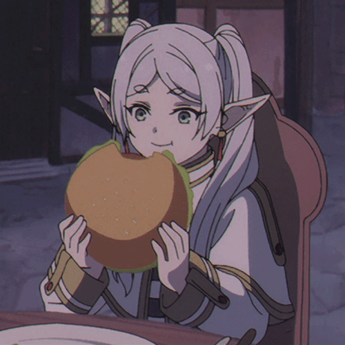 Adorable Frieren Eating Hamburger GIF