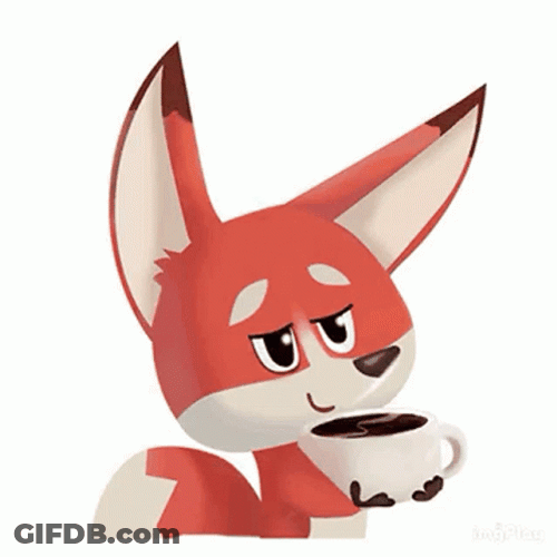 Adorable Little Fox Holding His Animated Coffee GIF