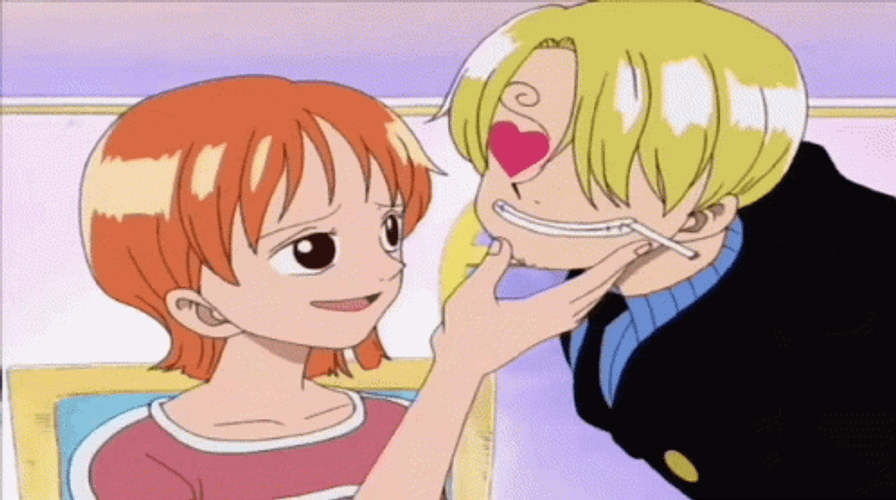 Adorable One Piece Nami Sanji Hug GIF
