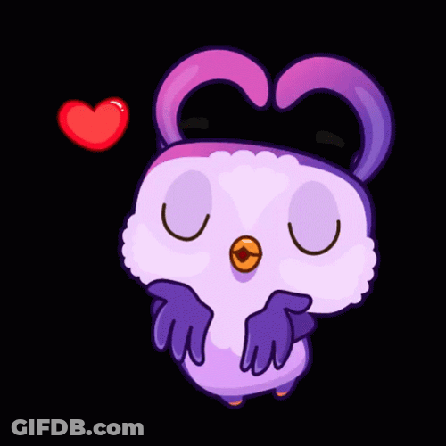 Adorable Owl Bird Kisses Of Animated Hearts GIF