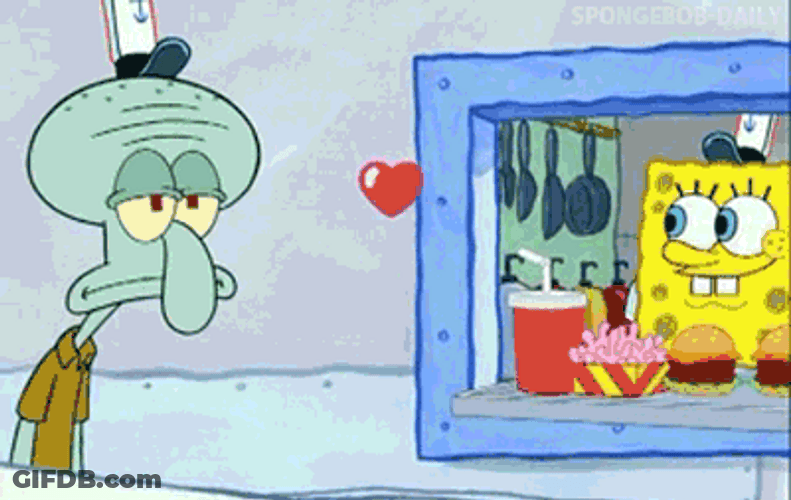 Adorable SpongeBob Squidward Heart Choke GIF