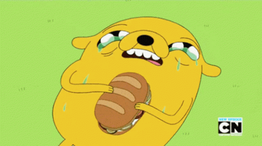Adventure Time Jake Crying While Eating GIF