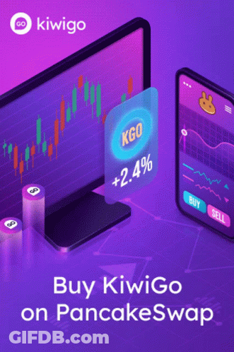 Advertisement For Kiwigo On PancakeSwap With Monitor And Phone GIF