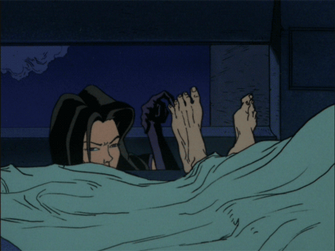Aeon Flux Playing With Toes GIF