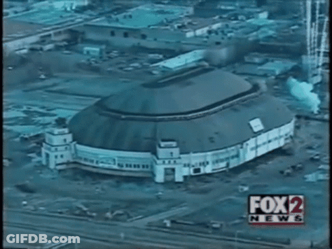 Aerial Capture Of Arena Implosion Vintage GIF