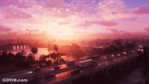 Aerial Highway At Sunset With DHL Truck GIF