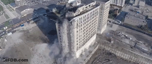 Aerial View Building Demolished Smoke GIF