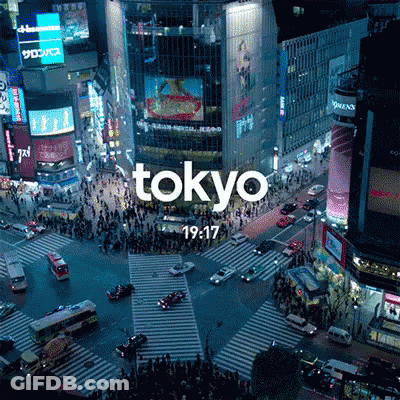 Aerial View Busy Intersection Tokyo 19:17 GIF