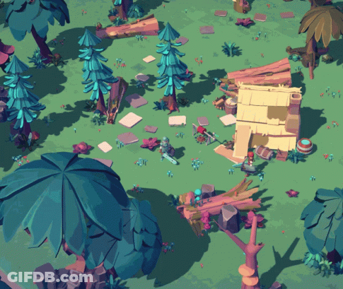 Aerial View Cartoon Scene With Trees Buildings GIF