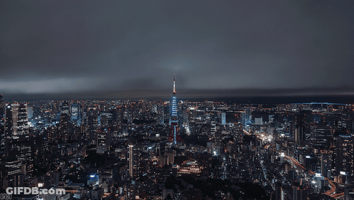 Aerial View City Night Blue Skyscraper GIF