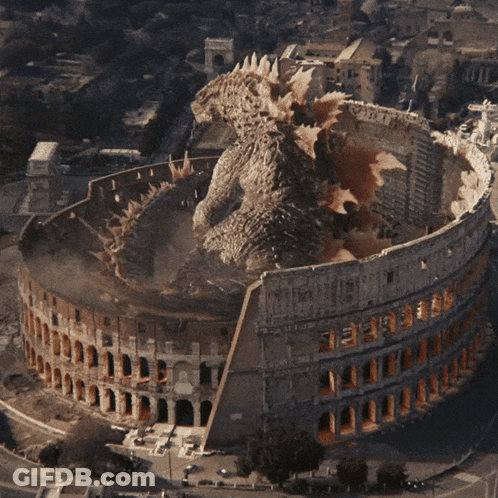 Aerial View Colosseum With Giant Monster GIF