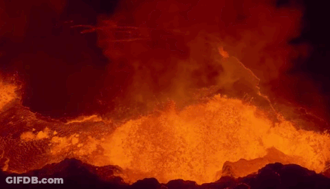 Aerial View Erupting Volcano Lava GIF