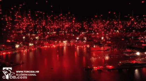 Aerial View Fireworks Over Water Www.torcida.hr GIF