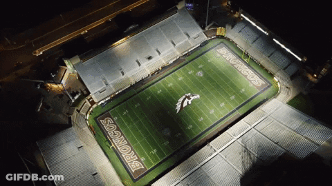 Aerial View Football Field With Broncos Text GIF