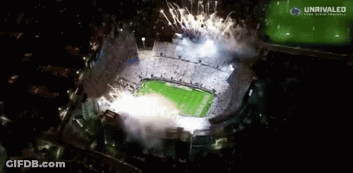 Aerial View Football Stadium Fireworks At Night GIF