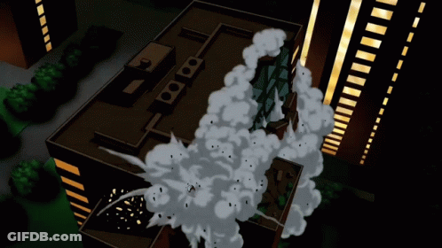 Aerial View Of Building With Smoke GIF