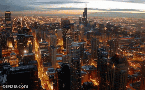 Aerial View Of Chicago Skyline At Night GIF