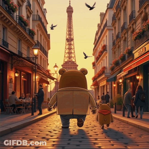 Aerial View Of City At Night With Eiffel Tower Lit Up GIF