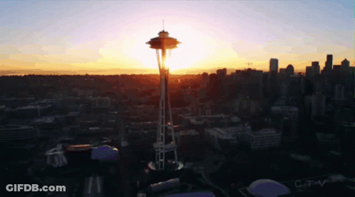Aerial View Of City At Sunset With CTV GIF