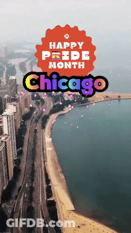 Aerial View Of City Saying Happy Pride Month Chicago GIF