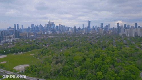 Aerial View Of City Skyline Behind Park GIF