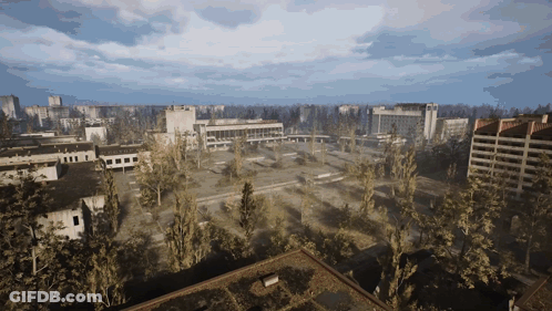 Aerial View Of City With Buildings And Trees GIF