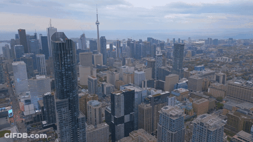 Aerial View Of City With CNBC Skyscraper GIF