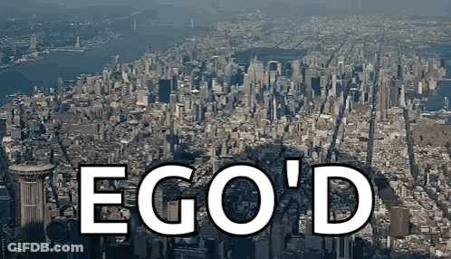 Aerial View Of City With Ego 'D Written In White GIF