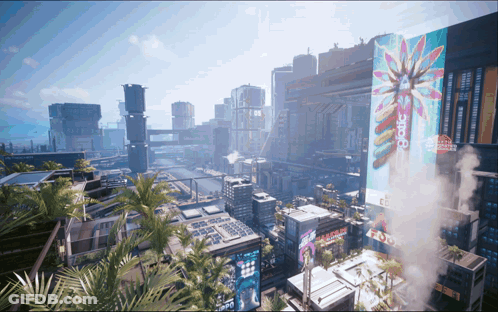 Aerial View Of City With Gothic Billboard GIF