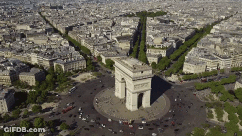 Aerial View Of City With Large Arch GIF